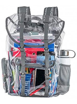 Heavy Duty Clear Backpack with Front Pocket Steel Gray