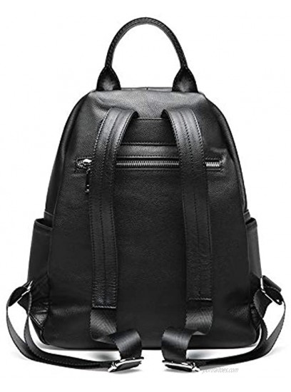 Heshe Womens Genuine Leather Black Backpack Casual Travel Ladies Daypack Multipurpose Fashion Bag Black
