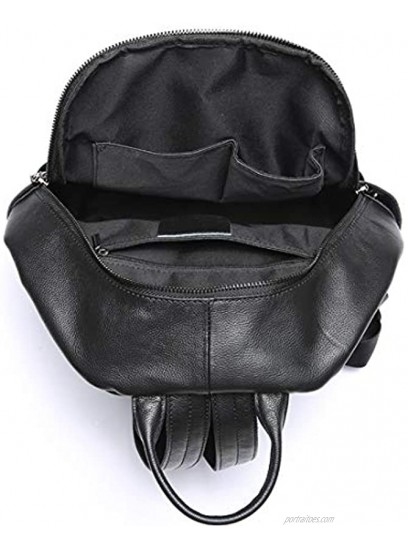 Heshe Womens Genuine Leather Black Backpack Casual Travel Ladies Daypack Multipurpose Fashion Bag Black