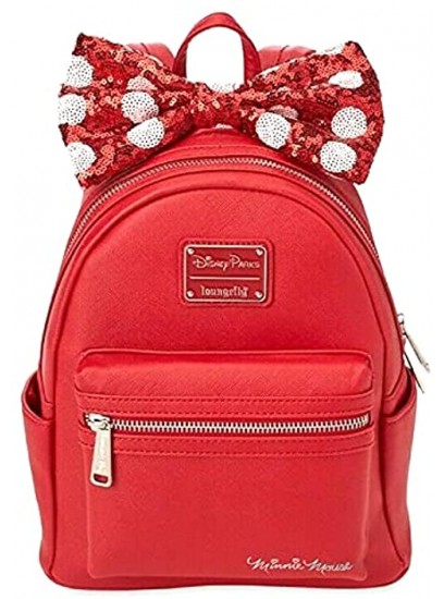Loungefly Disney Parks Minnie Mouse Red Signature Sequin Bow Mini Backpack