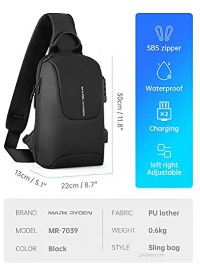 MARK RYDEN Sling Backpack Anti-Theft Chest Bag Men's Casual Shoulder Bag With Usb Plug Fit 9.7inch Ipad