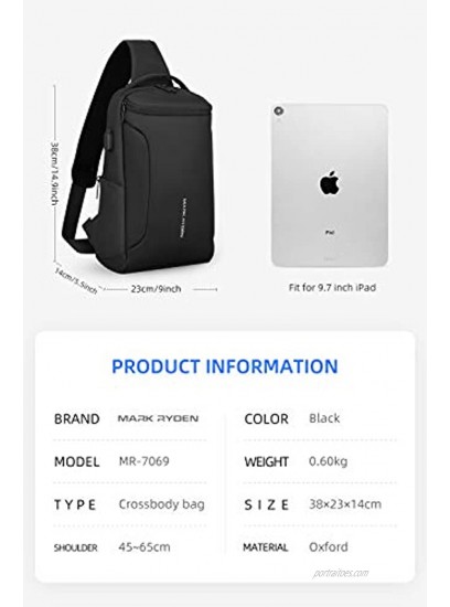 MARK RYDEN Sling Bag waterproof Shoulder Chest Crossbody Backpack Lightweight Casual Daypack for 9.7 inch ipad