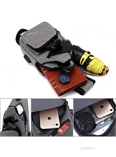 Men Women Sling Backpack Anti Theft Crossbody Shoulder Chest Bag with USB Charging Port Black