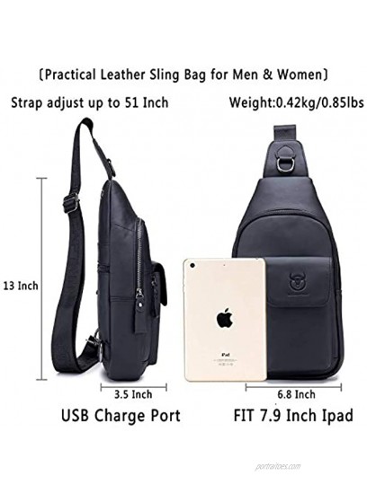 Mens Leather Crossbody Bag Shoulder Sling Bag Casual Daypacks Chest Bags for Travel Hiking Backpacks Black