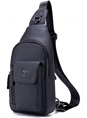 Mens Leather Crossbody Bag Shoulder Sling Bag Casual Daypacks Chest Bags for Travel Hiking Backpacks Black
