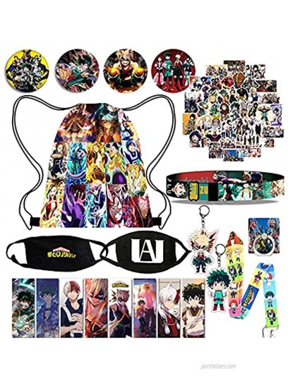 My Hero Academia Merch Set for Anime Fans 1 Mha Backpack 2 Face Mask 50 Mha Stickers 4 Button Pins 1 Wristband 8 Bookmark 1 Lanyard 2 Keychain 1 Phone Ring