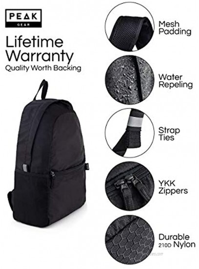 Peak Gear Foldable Backpack Compact Packable Day Pack Includes Lifetime Lost & Found ID