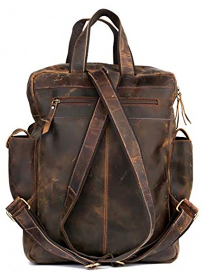 Ruzioon Vintage Buffalo Leather Backpack Multi Pockets Travel Bag for Men Women