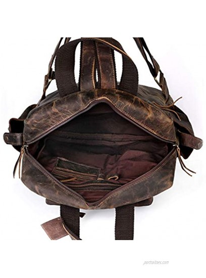 Ruzioon Vintage Buffalo Leather Backpack Multi Pockets Travel Bag for Men Women
