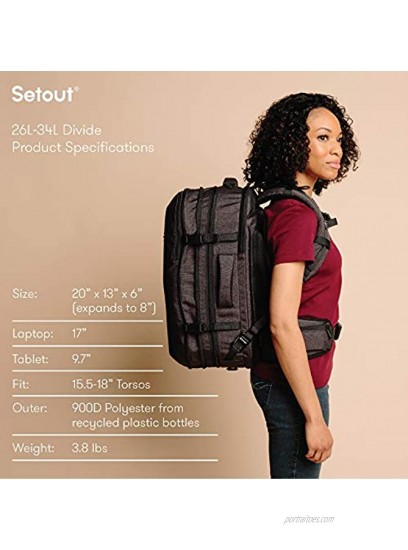 Tortuga Women's Setout Divide 26L Expandable Carry On Travel Backpack Heather Grey
