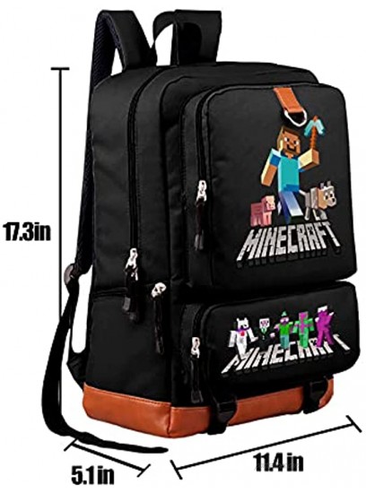 Youth Anime Game backpack Adjustable Travel Backpacks for Boys and Girls ,Classic Cartoons Prints Adjustable Bookbag Black Daypack 17 inch