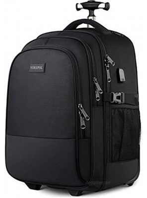 Backpack with Wheels Large Rolling Backpack for Men Women Water Resistant Business Travel Carry on Wheeled Backpack Bag Durable Roller College School Computer Bookbag Fits 15.6 Inch Laptop Black