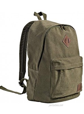 Canvas School Laptop Backpack Durable Rucksack Travel Notebook Bag for Men Women Military Green