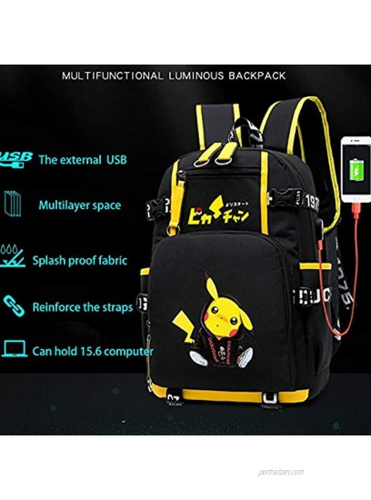 CUSALBOY Fashionable Computer School Backpack with USB Port,Travel Business Work Backpack Cartoon Luminous Pattern Pikachu Backpack Cute