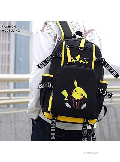CUSALBOY Fashionable Computer School Backpack with USB Port,Travel Business Work Backpack Cartoon Luminous Pattern Pikachu Backpack Cute