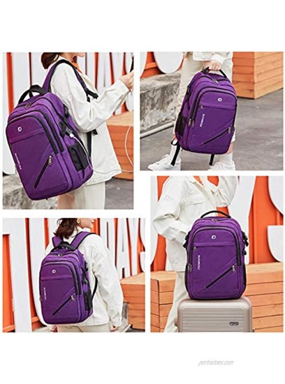 FENGDONG Durable Waterproof Travel Large Laptop Backpack 17.3 inch,College Backpack Bookbag for Women & Men Business Backpack with USB Charging Port and Headset Port Purple