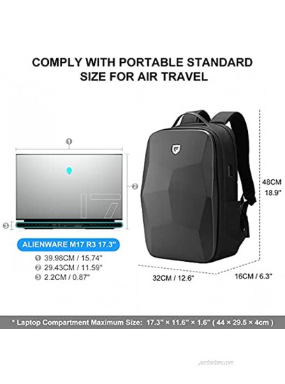 FENRUIEN 17.3-Inch Hard Shell Laptop Backpack,Anti-Theft Waterproof Business Travel Computer Backpack,Black Gaming Laptop Bag with USB Port for Men