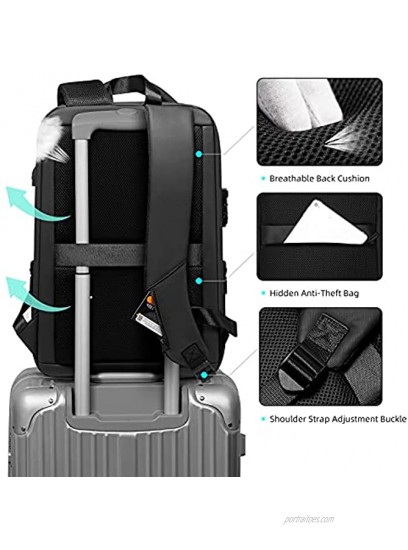 FENRUIEN Hard Shell Laptop Backpack 15.6 Inch for Men Expandable Business Gaming Rucksack Anti-theft Backpack Waterproof with USB Charging Port TSA Lock for College Trip Work Black