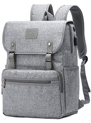 HFSX Backpack Bookbags Laptop Backpack for Women Men Vintage Backpack College Backpack Travel Bookbag Laptop Bookbags with USB Charging Port Gray Backpacks Fits 15.6 inch Notebook
