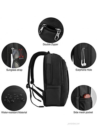 KOPACK Deluxe Black Water Resistant Laptop Backpack 17 Inch Travel Gear Bag Business Trip Computer Daypack KP512