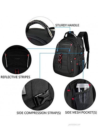 KROSER Travel Laptop Backpack 17.3 Inch XL Computer Backpack Stylish College Backpack with USB Charging Port & RFID Pockets Water-Repellent Day pack for School Business Men Women-Black