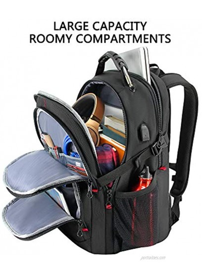 KROSER Travel Laptop Backpack 17.3 Inch XL Computer Backpack Stylish College Backpack with USB Charging Port & RFID Pockets Water-Repellent Day pack for School Business Men Women-Black