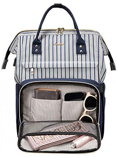 Laptop Backpack for Women Work Laptop Bag Stylish Teacher Backpack Business Computer Bags College Laptop Bookbag Stripe-Navy