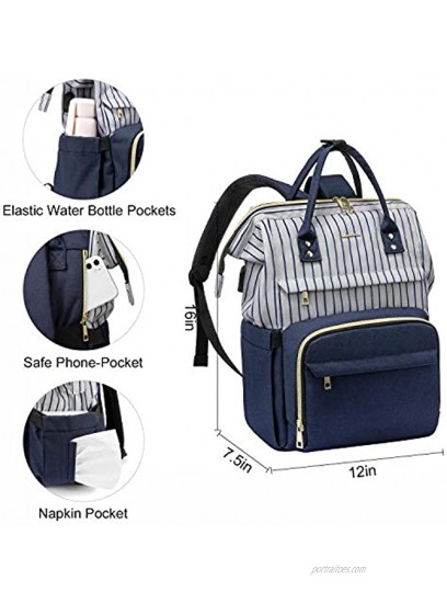 Laptop Backpack for Women Work Laptop Bag Stylish Teacher Backpack Business Computer Bags College Laptop Bookbag Stripe-Navy