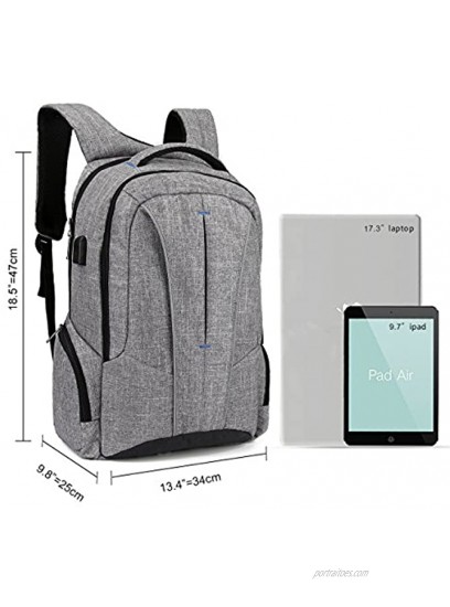 Laptop Backpack,Travel Business Anti Theft Durable Laptops Backpack with USB Charging Port,Fits 17.3-Inch Laptops and Notebook,Simple Fashion School Computer Bag for Women & Men Grey