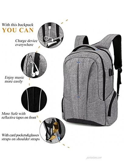 Laptop Backpack,Travel Business Anti Theft Durable Laptops Backpack with USB Charging Port,Fits 17.3-Inch Laptops and Notebook,Simple Fashion School Computer Bag for Women & Men Grey