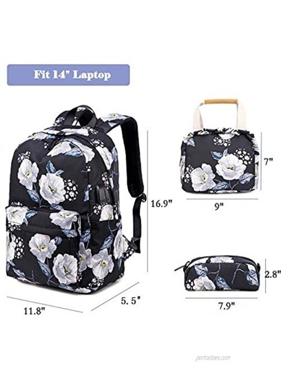 Lmeison Floral Backpack Set Canvas Flower Bookbag 15 Laptop Backpack Teen Girls