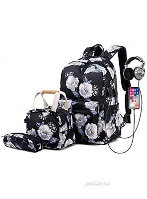 Lmeison Floral Backpack Set Canvas Flower Bookbag 15 Laptop Backpack Teen Girls