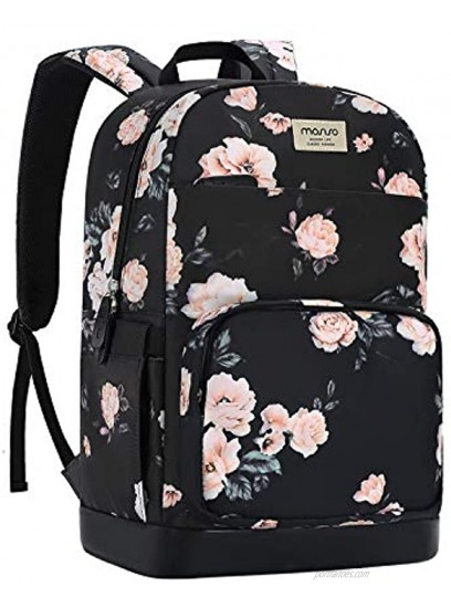 MOSISO 15.6-16 inch Laptop Backpack for Women Girls Polyester Anti-Theft Stylish Casual Daypack Bag with Luggage Strap & USB Charging Port Camellia Travel Business College School Bookbag Black