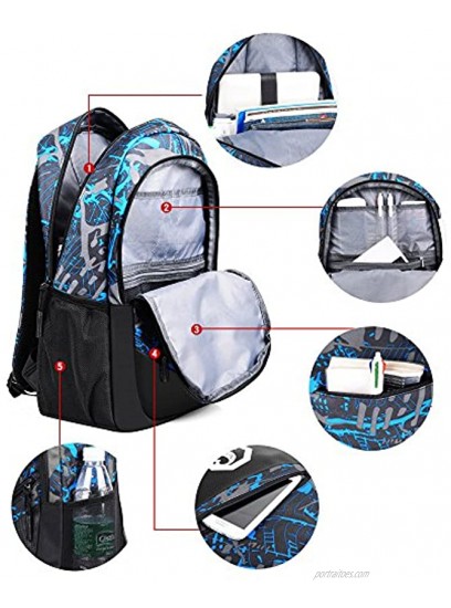 Pawsky School Backpack for Boys 14 Inch Laptop Backpack with USB Charging Port Anti-theft Lock Lunch Bag & Pencil Case Lightweight Water Resistant Bookbag Daypack