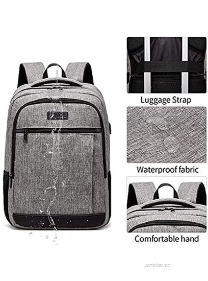 QINOL Travel Laptop Backpack Anti-Theft Work Bookbags With Usb Charging Port Water Resistant 15.6 Inch College Computer Bag for Men Women Grey