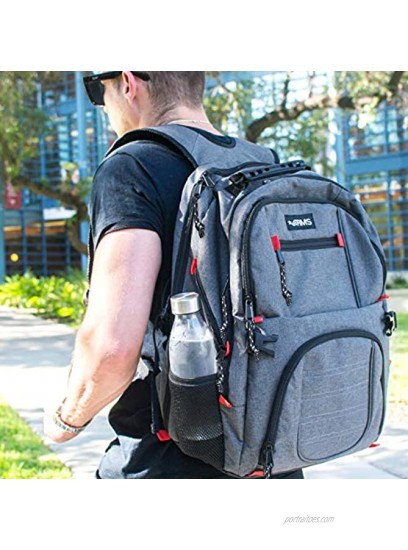 RMS Travel Laptop Business Backpack Large Capacity and Anti Theft Backpacks for Men Women or Students Fits up to 17 inch notebook Gray with Red Accents
