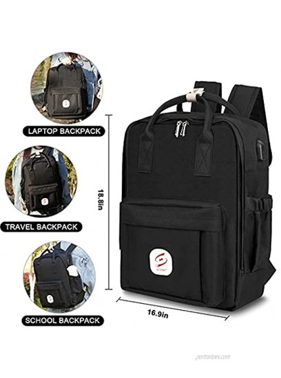School Backpacks for Teen Boys Men-Travel Laptop Student Black Backpack with USB Port