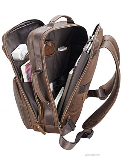 TIDING 17.3 Vintage Leather Laptop Backpack for Men Multi Pockets Casual School Daypack Travel Rucksack