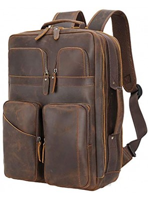 TIDING 17.3" Vintage Leather Laptop Backpack for Men Multi Pockets Casual School Daypack Travel Rucksack