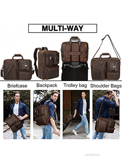 TIDING Men's 17.3 Inch Leather Convertible Backpack Large Capacity Laptop Briefcase Messenger Bag with YKK Zipper