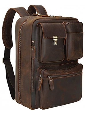 TIDING Men's 17.3 Inch Leather Convertible Backpack Large Capacity Laptop Briefcase Messenger Bag with YKK Zipper