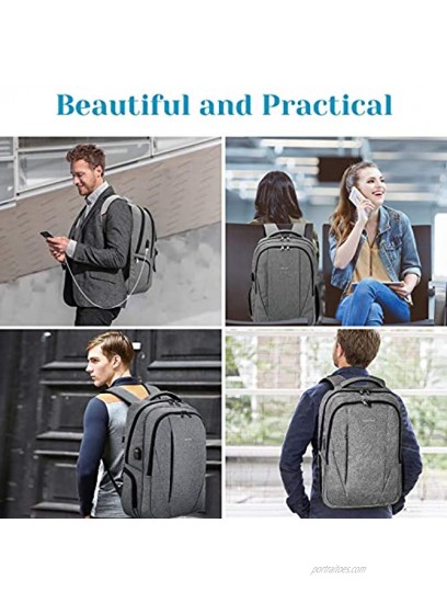 TIGERNU Travel Laptop Backpack Business Slim Anti-theft Backpacks with USB Charging Port Water Resistant College School Computer Bag for Men & Women Fits Under 15.6 inch Laptop and Notebook Grey