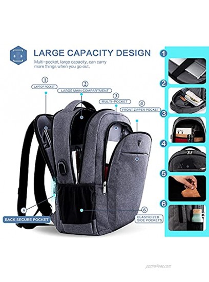 Travel Laptop Backpack Business Anti Theft Slim Durable Laptops Backpack Gifts for Men & Women with USB Charging Port Water Resistant College School Computer Bag Fits 15.6 Inch Notebook Grey