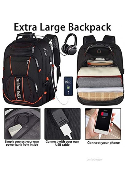 Travel Laptop Backpack,Extra Large 18.4 inch Gaming Laptop Backpacks with USB Charging Port,Big Capacity TSA Friendly RFID Anti Theft Pocket Durable College School Heavy Duty Computer Bookbag for Men