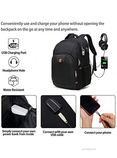 Travel Laptop Backpack,Extra Large Anti Theft College School Backpack for Men and Women with USB Charging Port,Water Resistant Big Business Computer Backpack Bag Fit 17 Inch Laptop and Notebook,Black