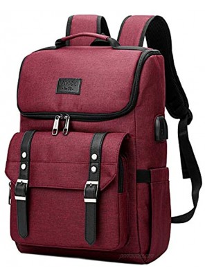 Vintage Backpack Travel Laptop Backpack with usb Charging Port for Women & Men School College Students Backpack Fits 15.6 Inch Laptop Red