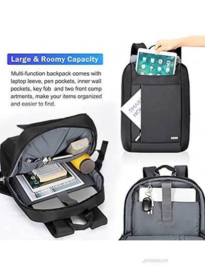 Voova Travel Laptop Backpack for Men Women Business Work Commuter Tech Back Pack with Laptop Compartment Slim Waterproof College School Bookbag Computer Bag Fits 14 15 15.6 Inch Laptop Black