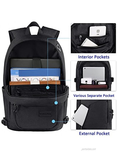 YOREPEK Slim Laptop Backpack Travel Backpack for Men Women with USB Charging Port Anti Theft Durable College Bookbag Daypack Water Resistant School Book Bag Gifts Fit 15.6 inch Laptops Black