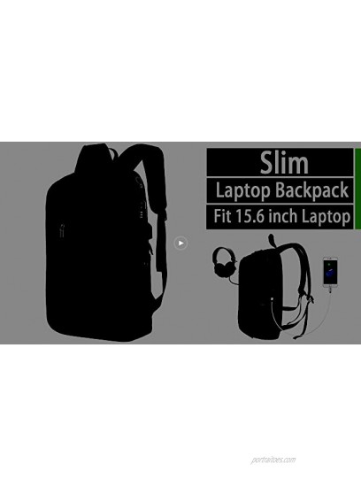 YOREPEK Slim Laptop Backpack Travel Backpack for Men Women with USB Charging Port Anti Theft Durable College Bookbag Daypack Water Resistant School Book Bag Gifts Fit 15.6 inch Laptops Black