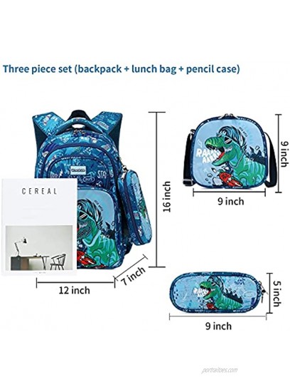 3Pcs Boys Dinosaur Backpack Set with Lunch Box Pencil Case School Book Bag for Kids Elementary Preschool